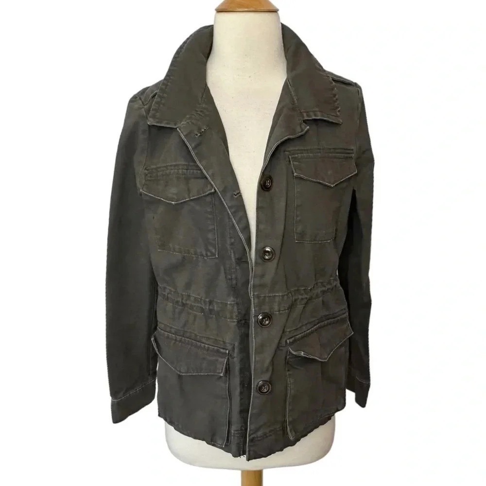 Old Navy Field Jacket Small Olive Green Utility Military Cotton Button Up